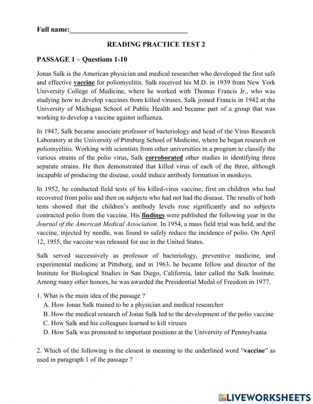 B1 Reading practice test 2