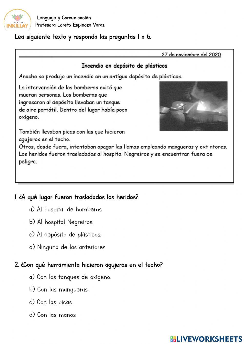 Ejercicio Diagnóstico Comprensión lectora