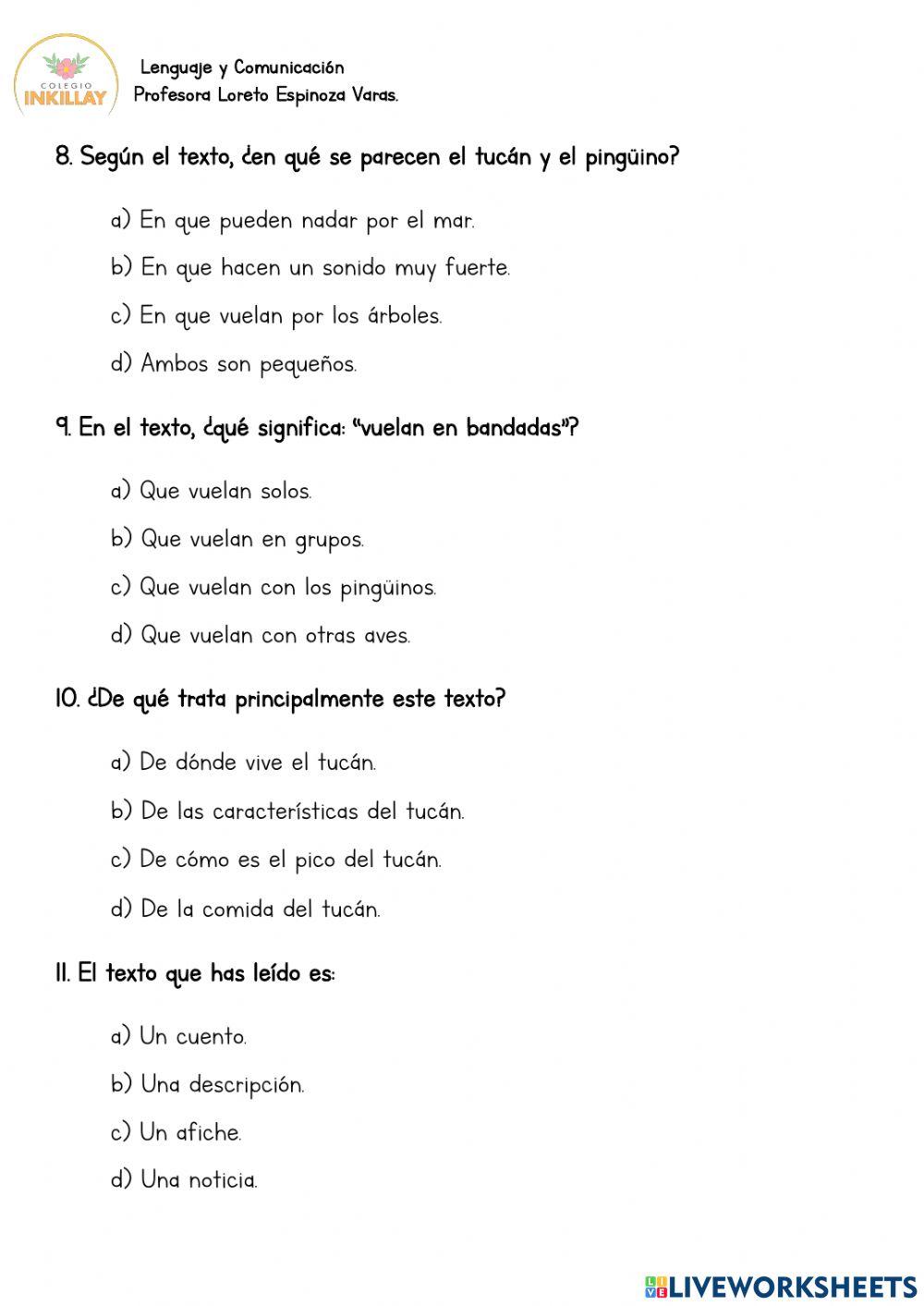 Ejercicio Diagnóstico Comprensión lectora