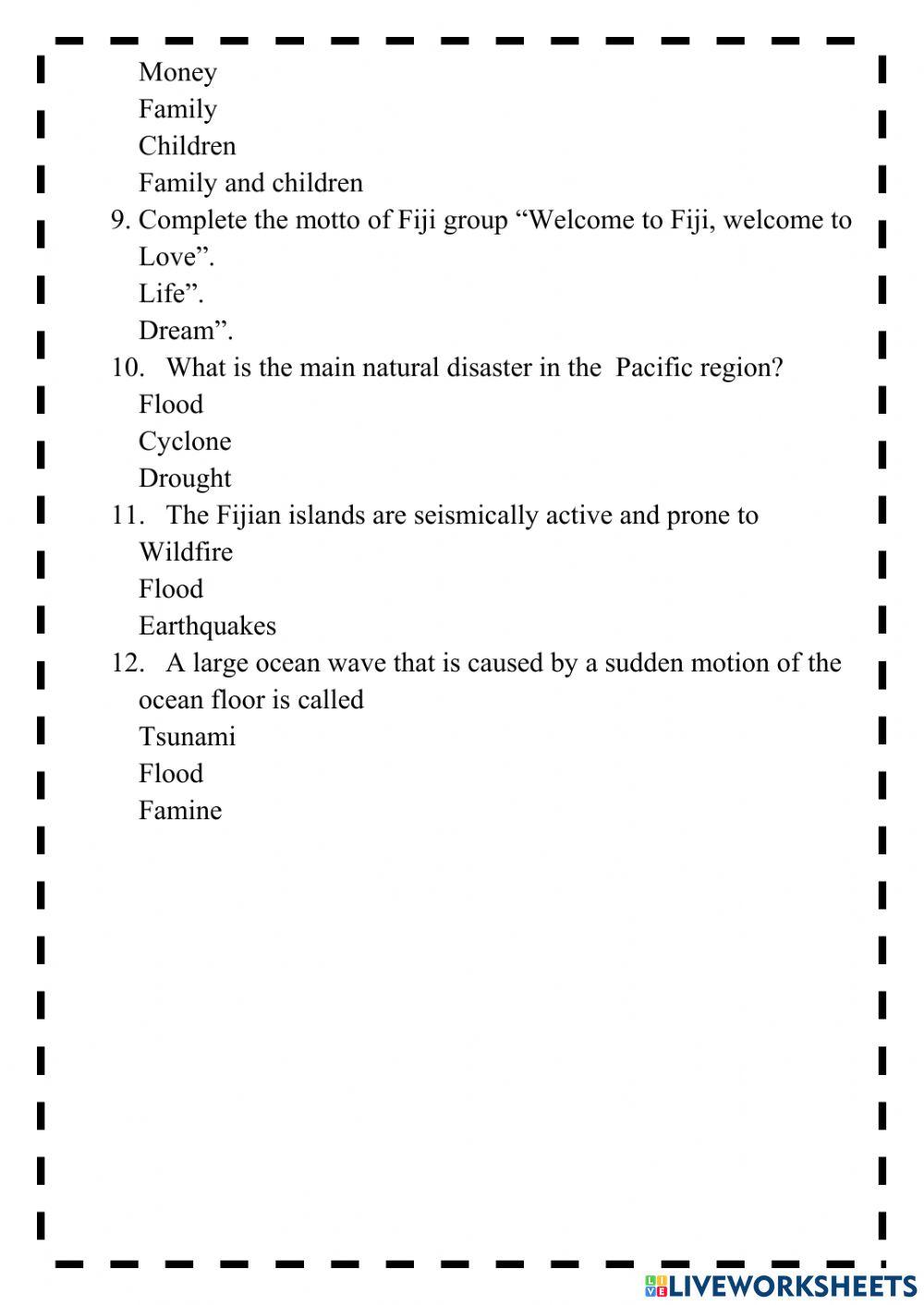Fiji | Free Interactive Worksheets | 1936438