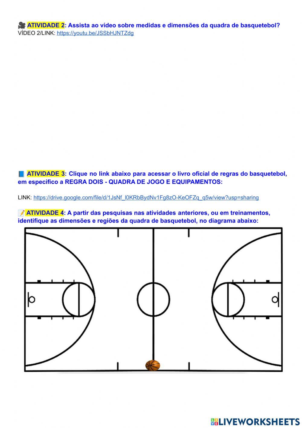 Os espaços da quadra de basquetebol