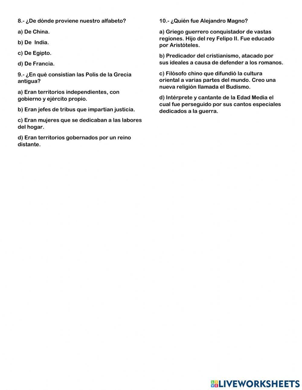 Examen trimestral de historia