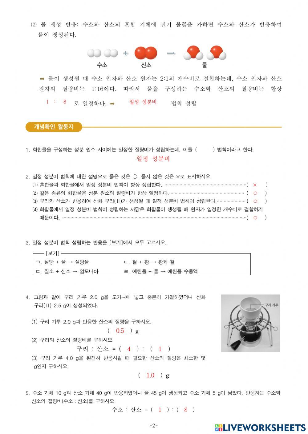 3-Ⅰ-2-2. 일정한 질량비로 결합하는 원소