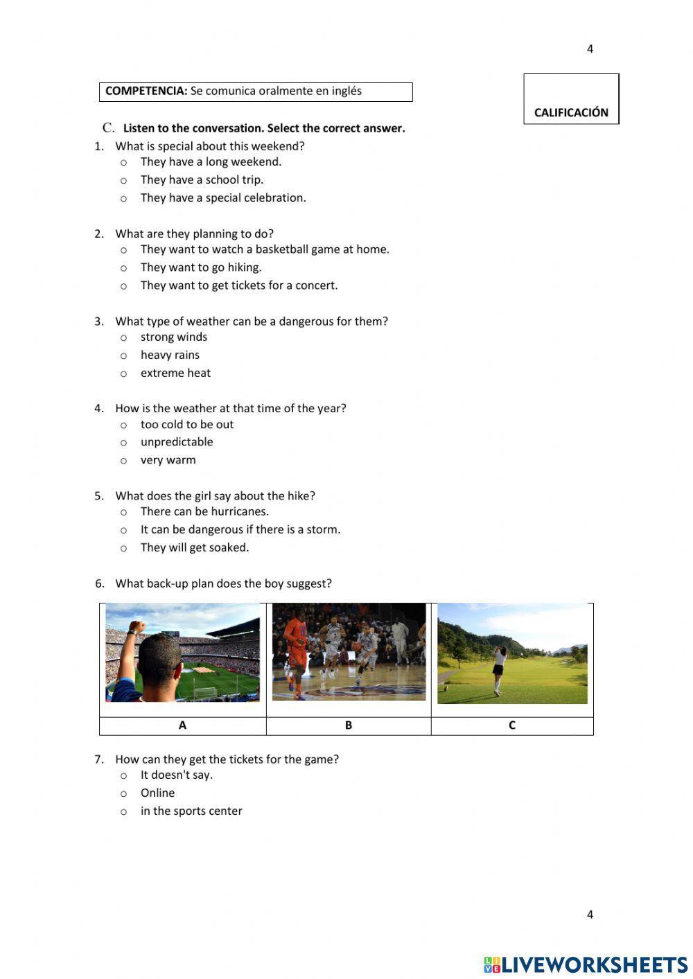 Diagnostic Test, level B1+, Reading and Listening