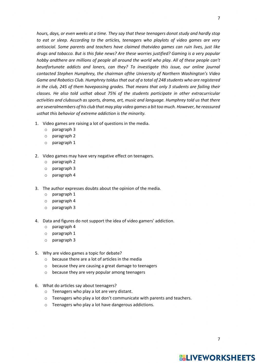 Diagnostic Test, level B1+, Reading and Listening