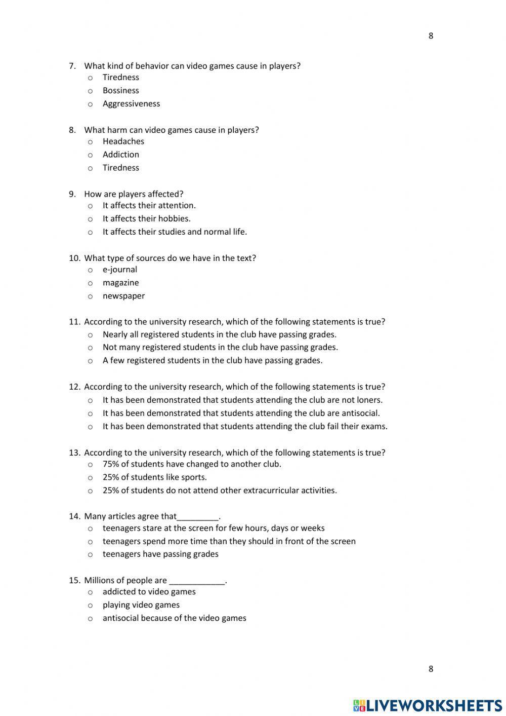 Diagnostic Test, level B1+, Reading and Listening