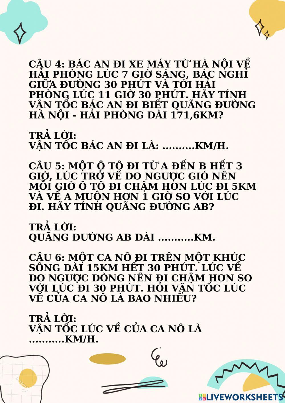 Luyện tập: vận tốc, quãng đường, thời gian