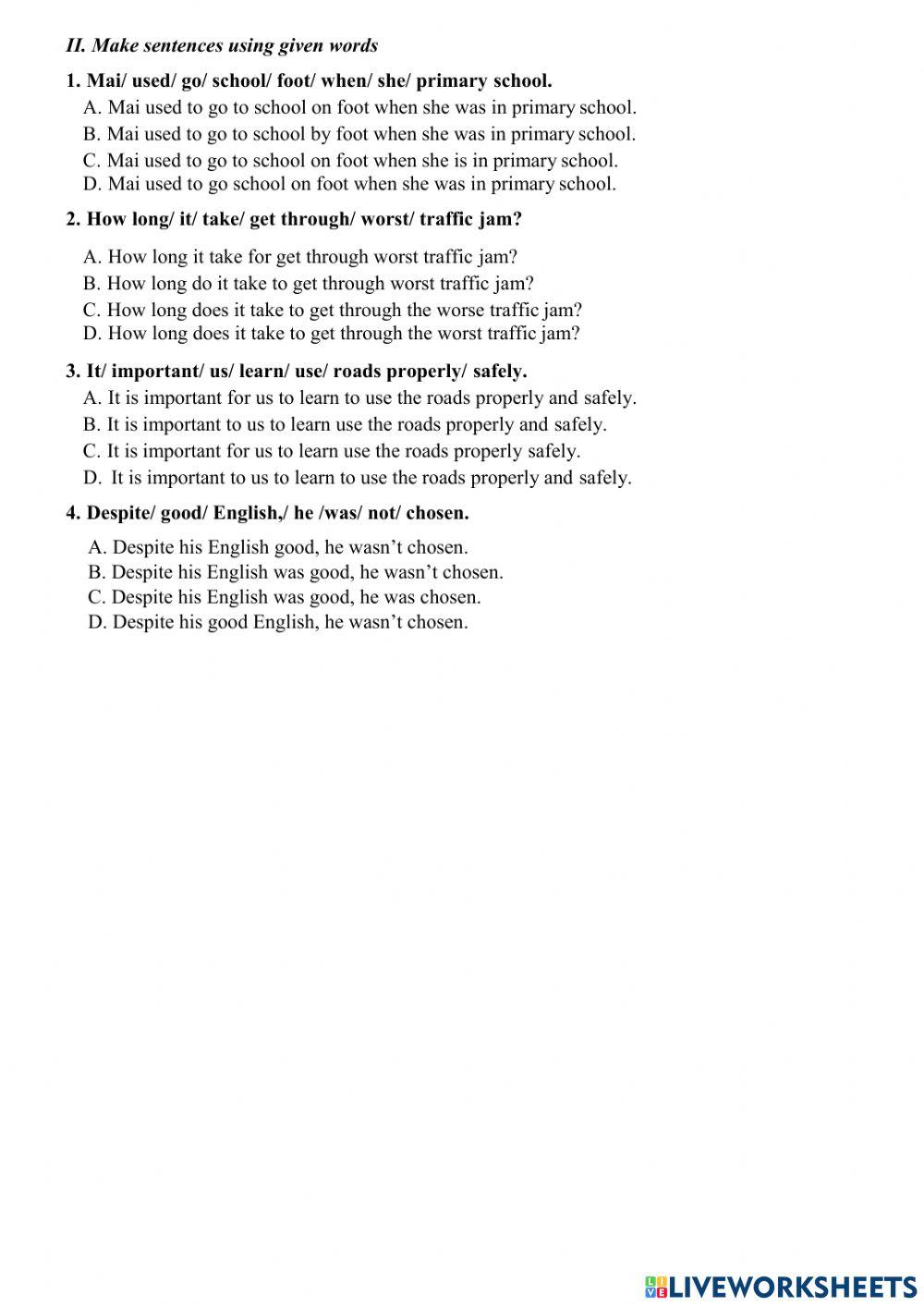 Tieng Anh 7 - De on tap giua hoc ky II