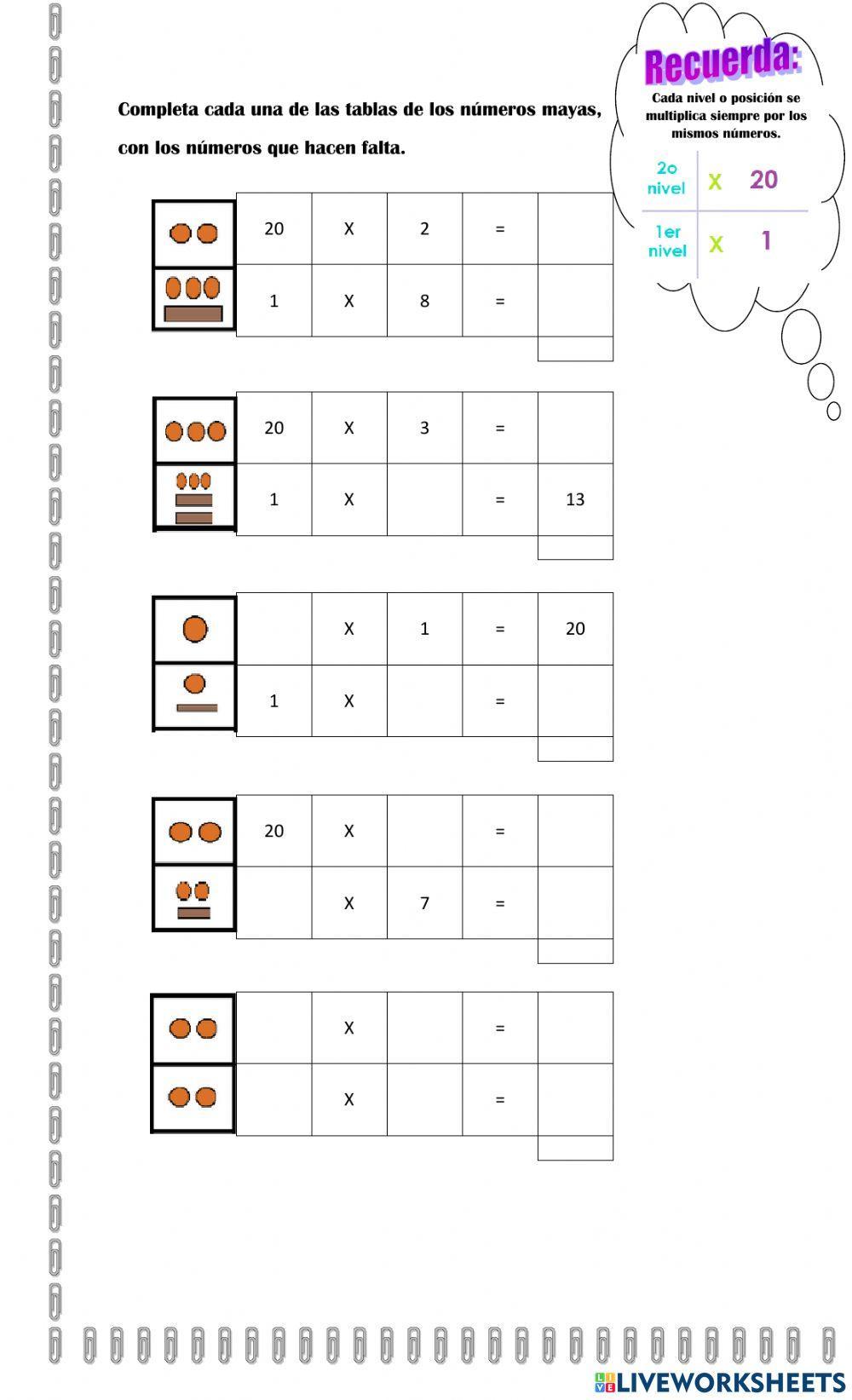 Números mayas menores que 100