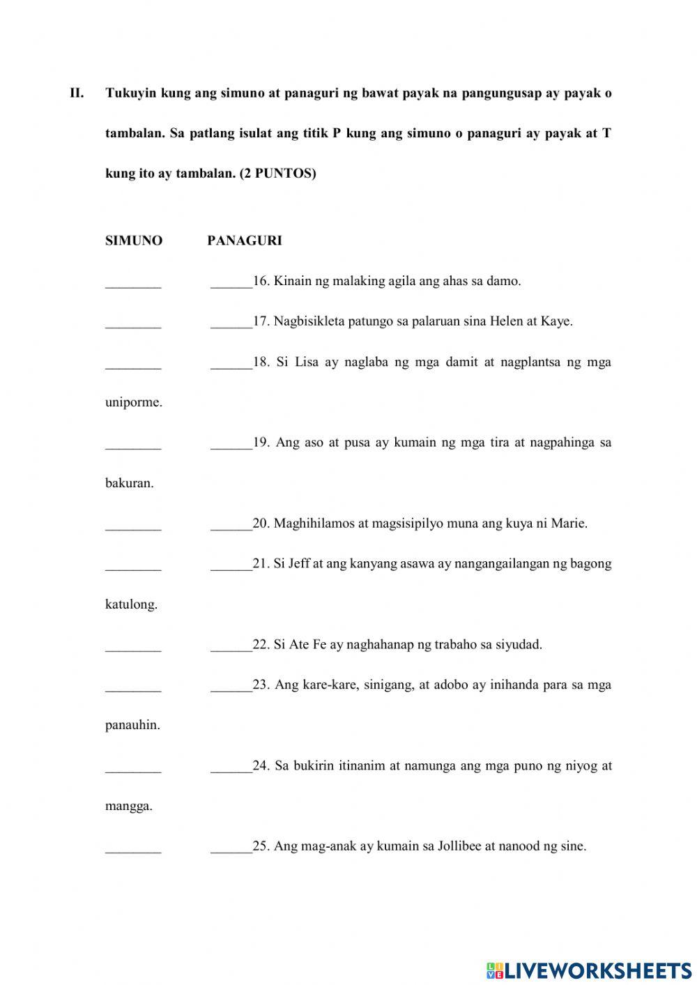 Ika-Apat na Buwanang Pagsusulit sa Filipino 6