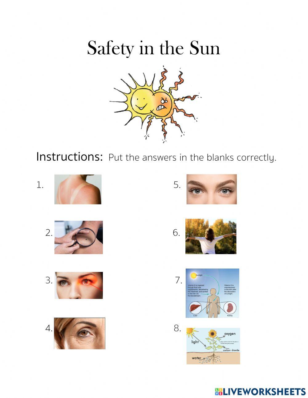 Safety in the Sun worksheet Live Worksheets