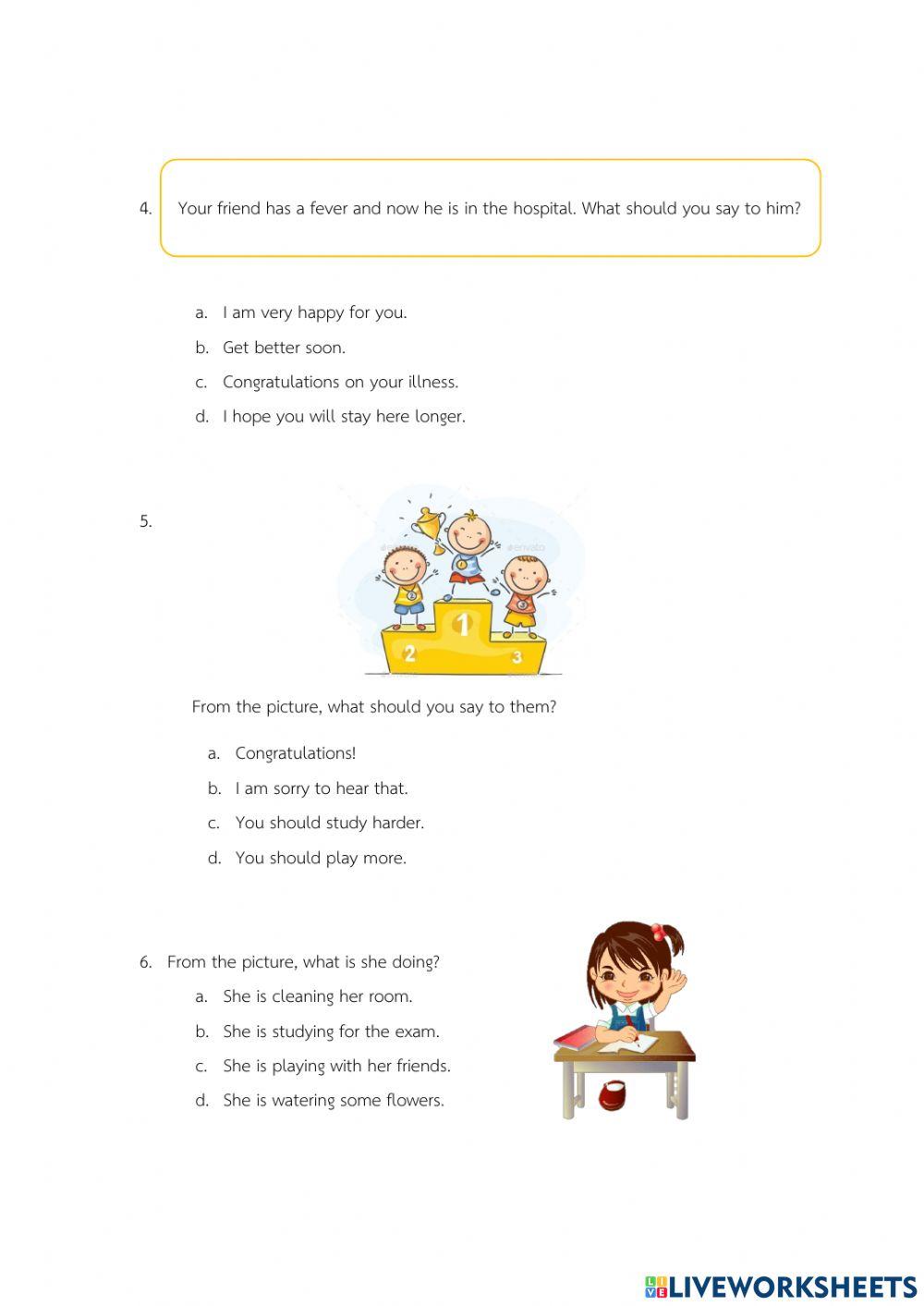 ข้อสอบปลายปี  วิชาภาษาอังกฤษ ชั้นประถมศึกษาปีที่ 6