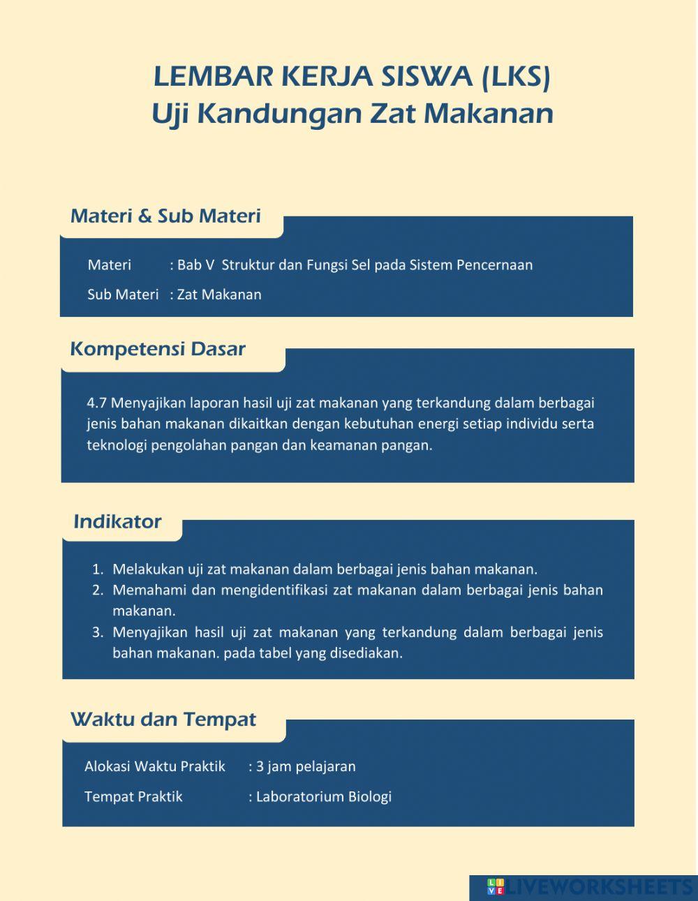 LKS Uji Kandungan Zat Makanan