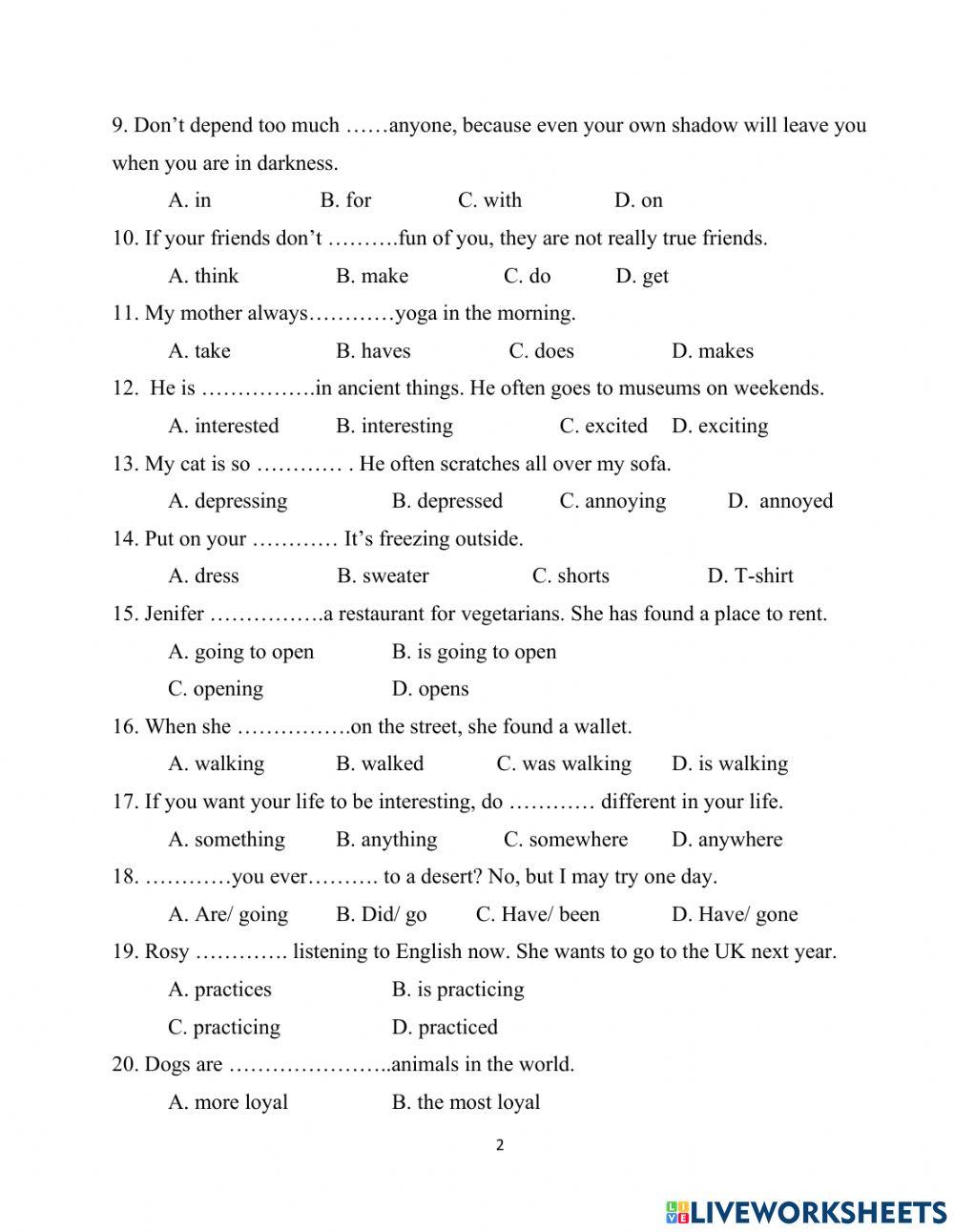 English File Pre inermediate Revision 1 to 5 Test 10
