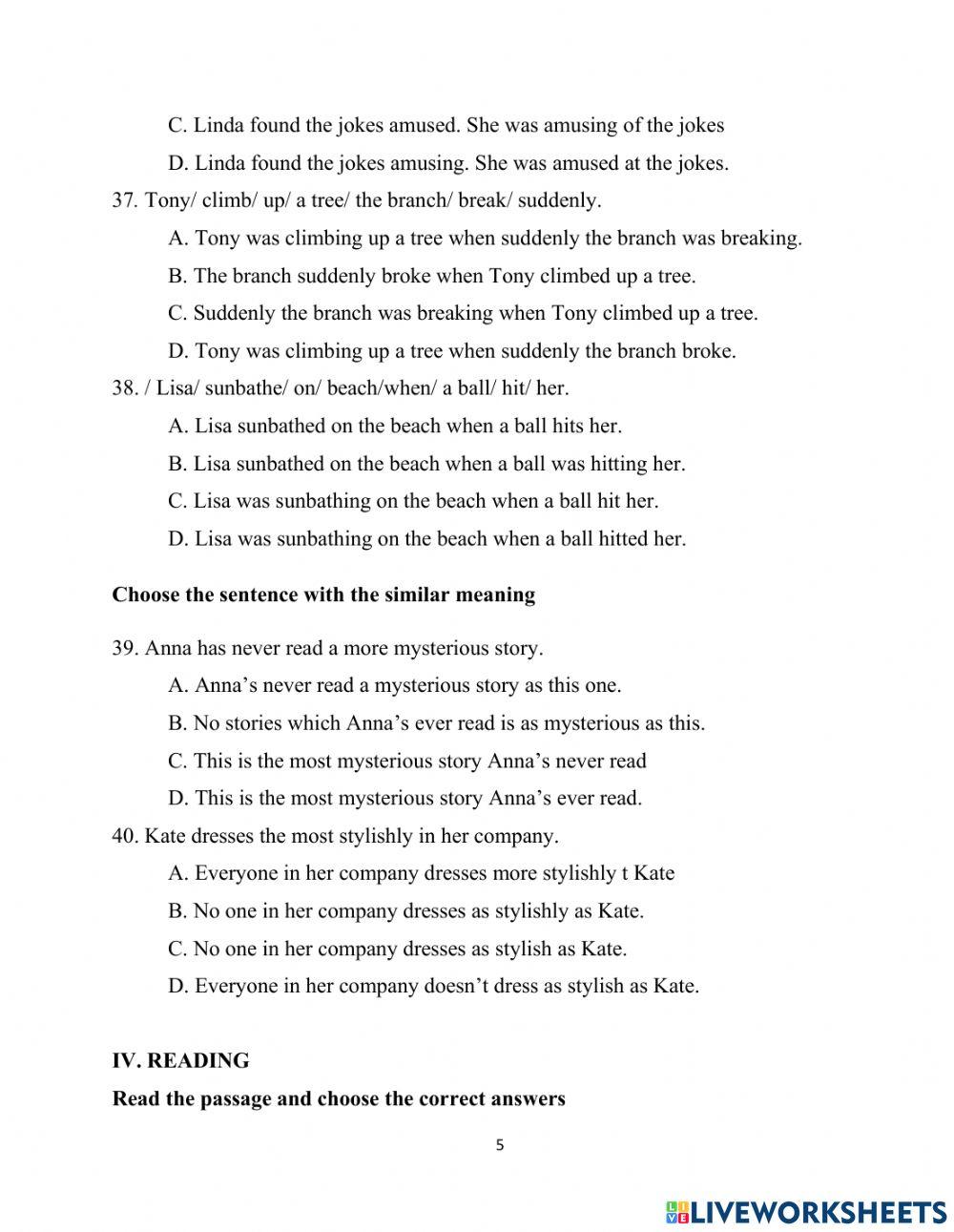 English File Pre inermediate Revision 1 to 5 Test 10