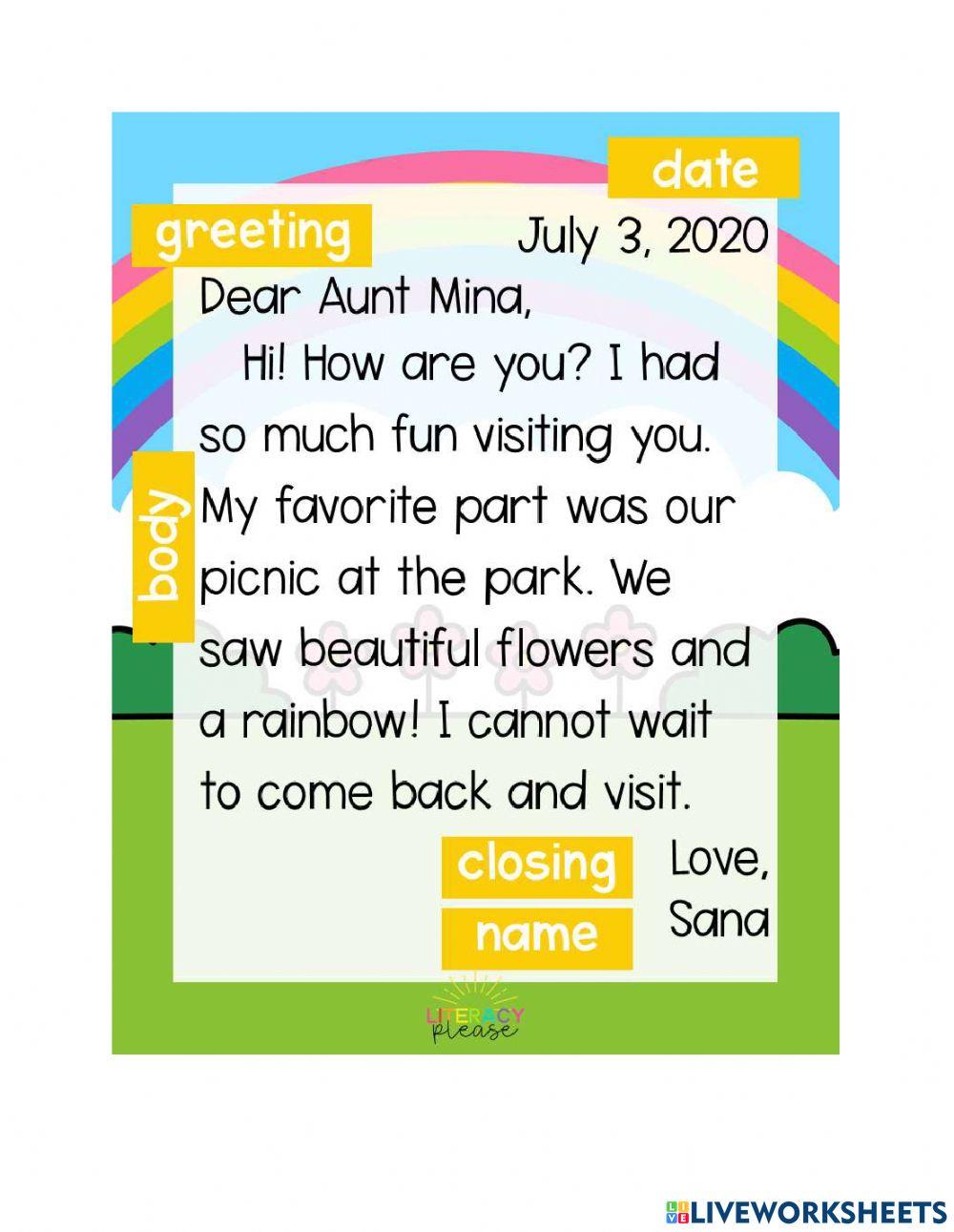 Parts of a Friendly Letter Anchor Chart online exercise for Live Worksheets