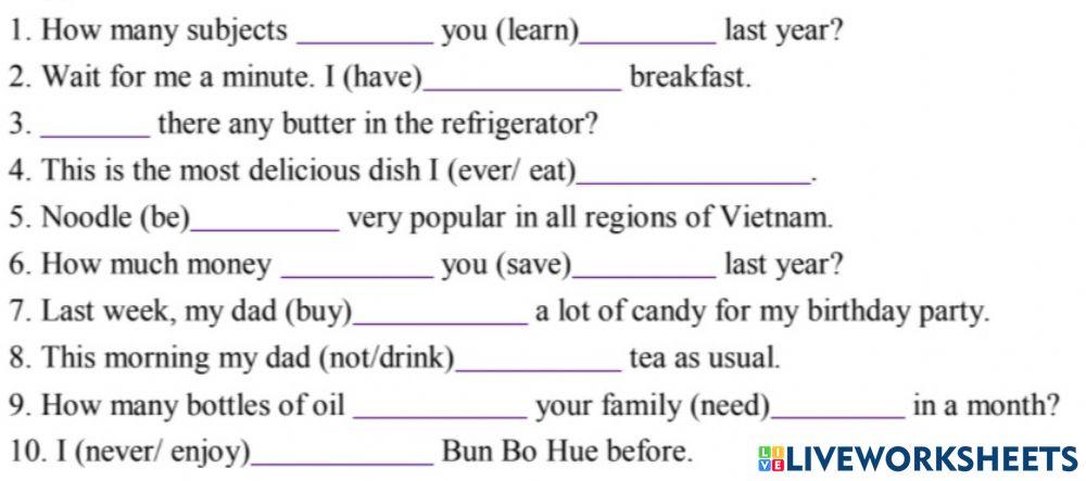 Anh 7 - Unit 5 - Chia động từ