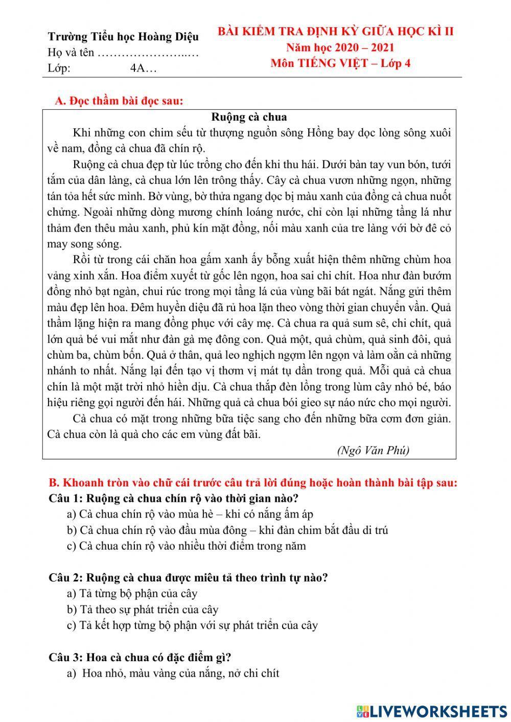 Ôn tập TV giữa HKII