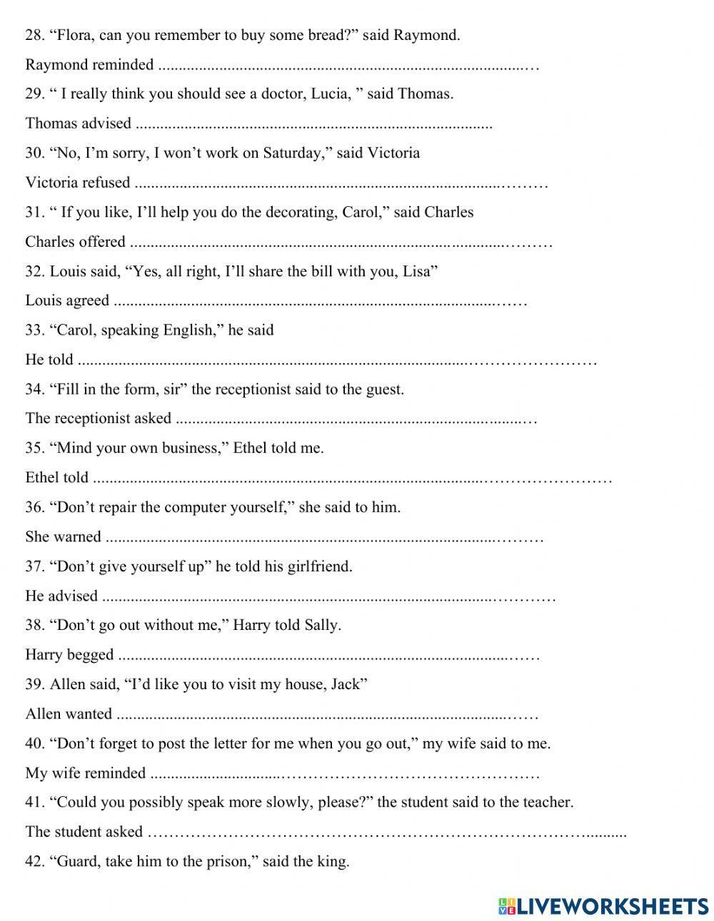 Reported speech with infinitives