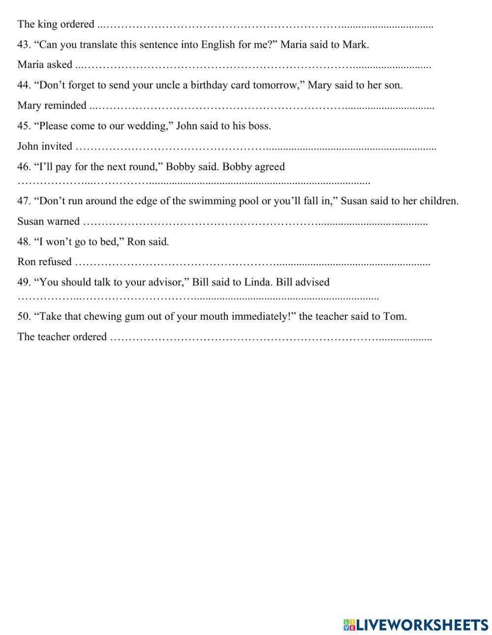 Reported speech with infinitives