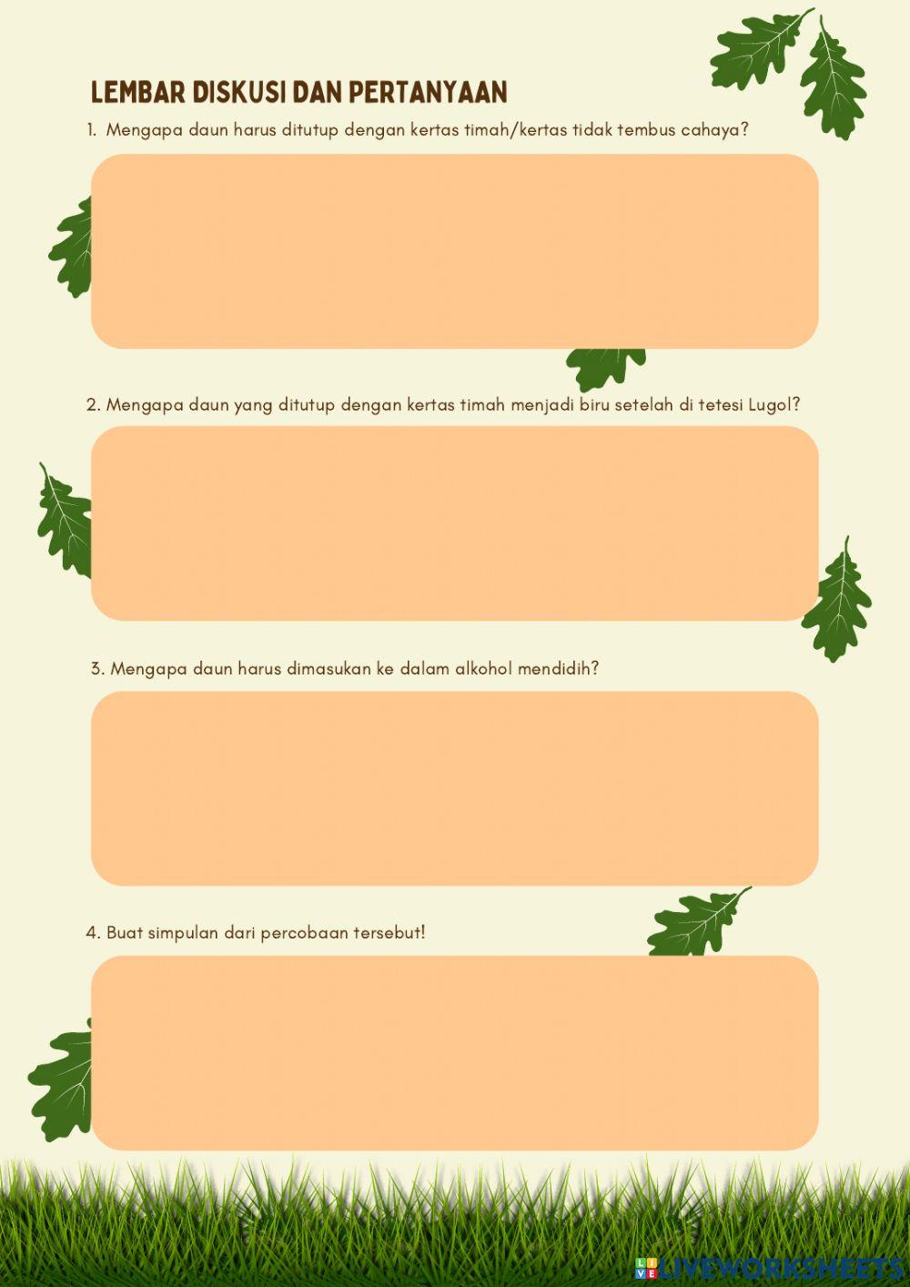 LEMBAR KERJA SISWA (LKS): Fotosintesis – Percobaan  Sachs