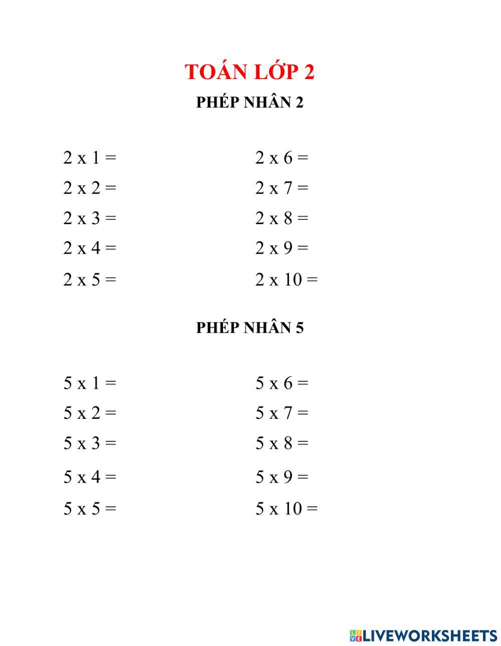 Toan lop 2 phep nhan 2 va 5