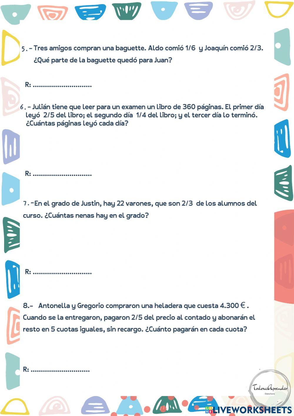 Problemas para trabajar de fracciones