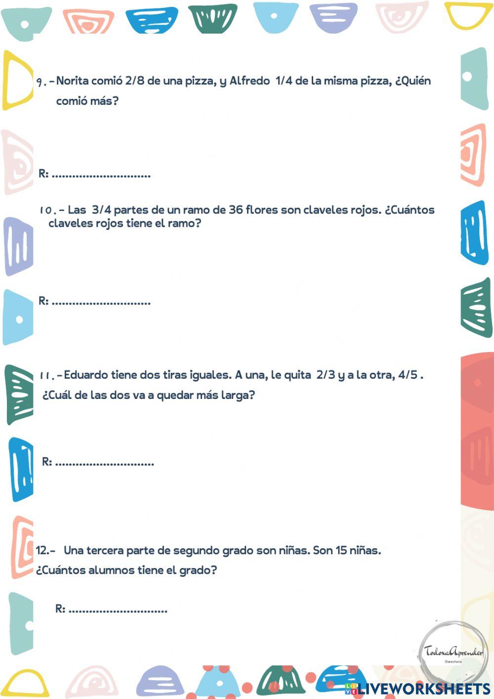 Problemas para trabajar de fracciones