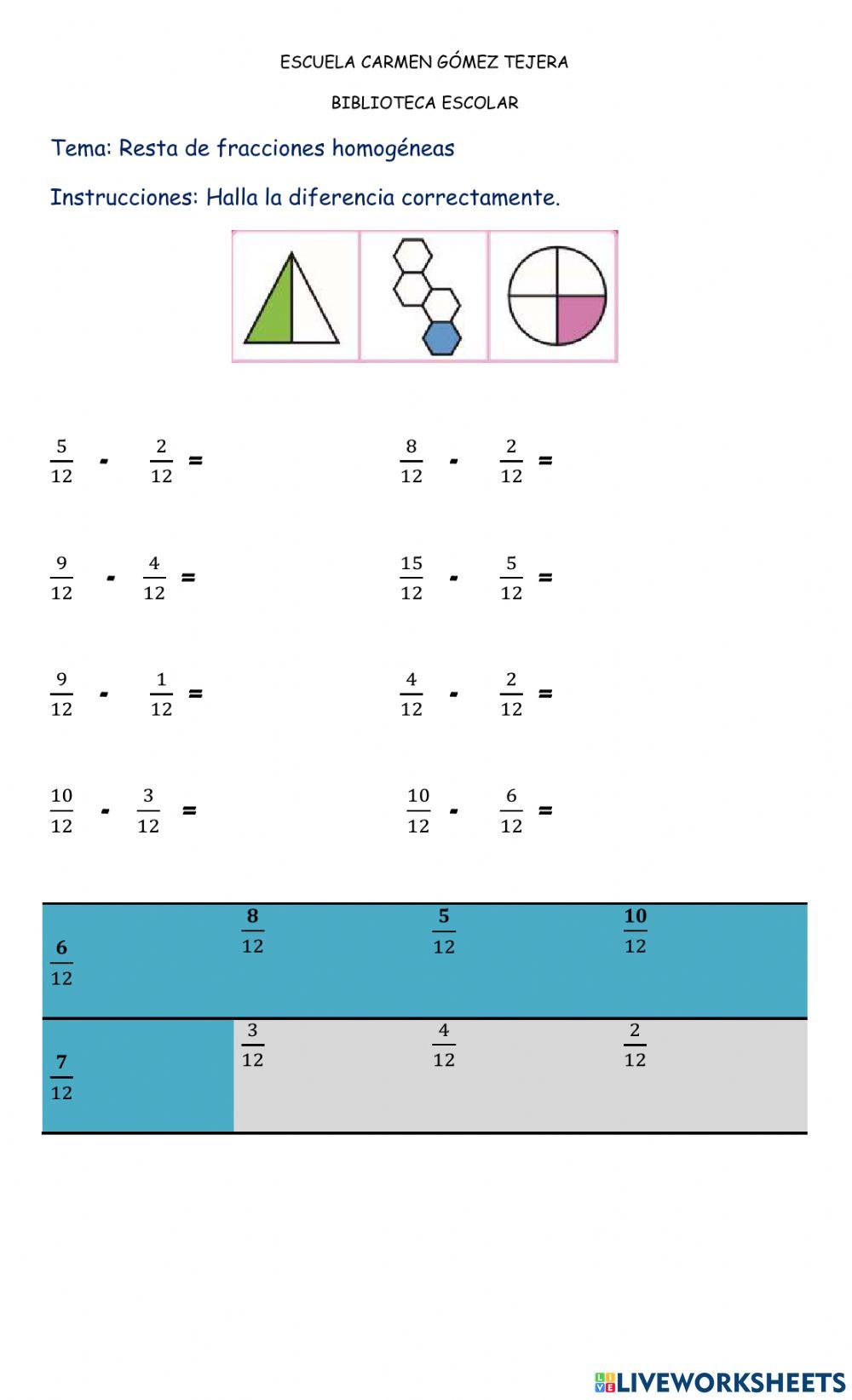 Resta de fracciones homogéneas