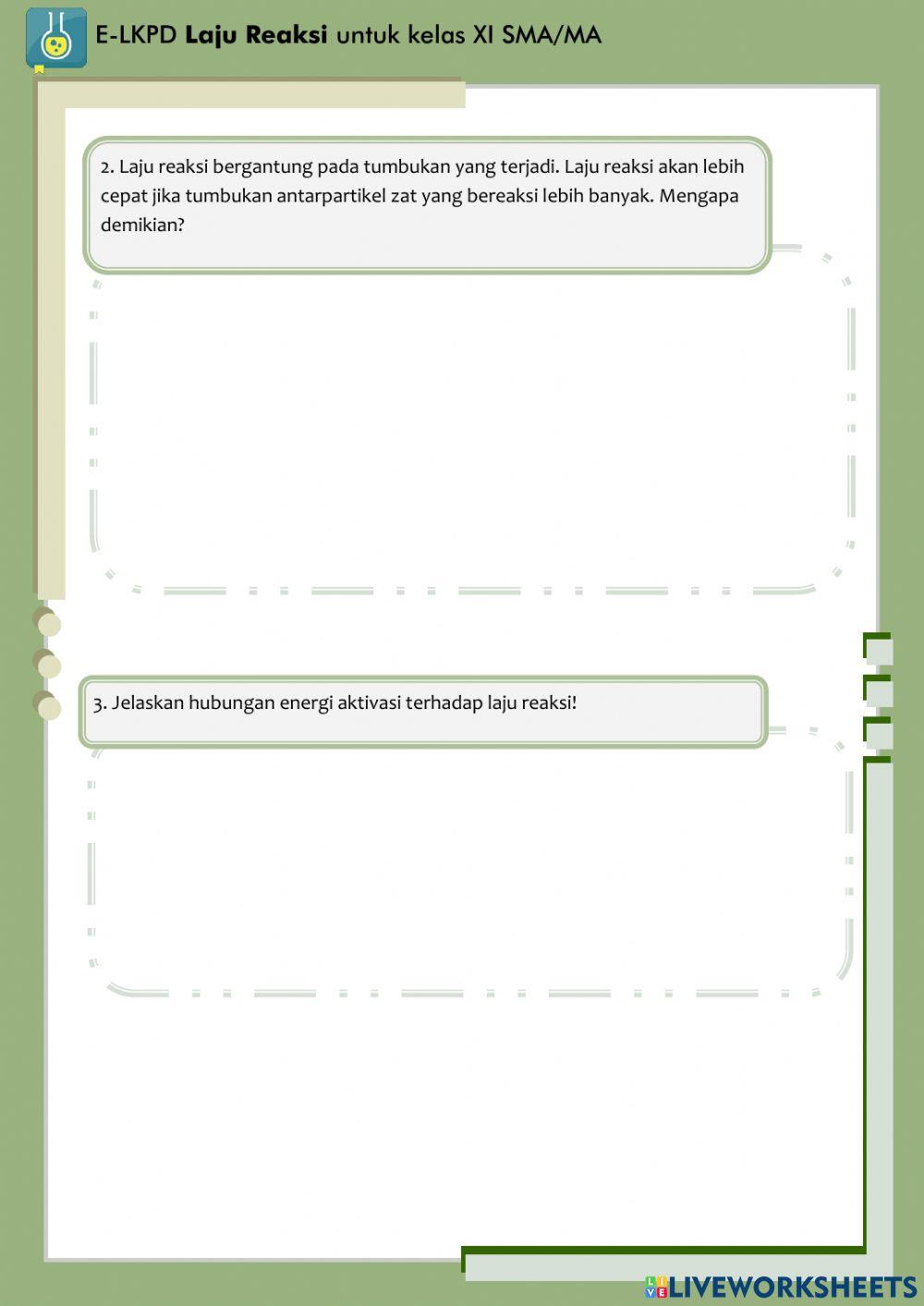 E-LKPD Laju Reaksi: Teori Tumbukan II