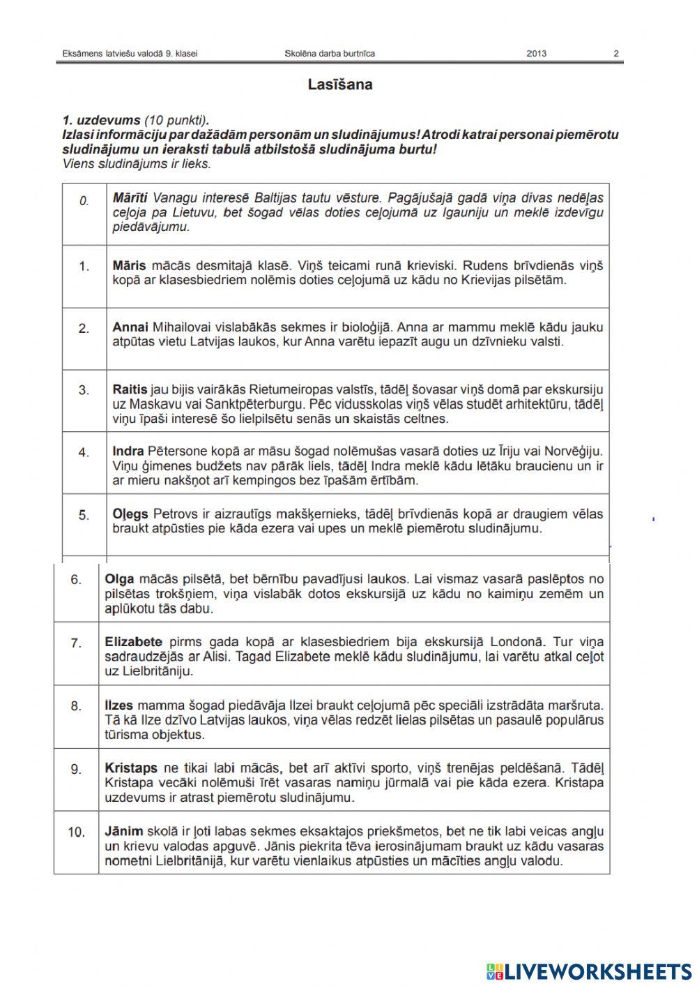 2013.g. eks. lasīšana 9.kl. LAT2