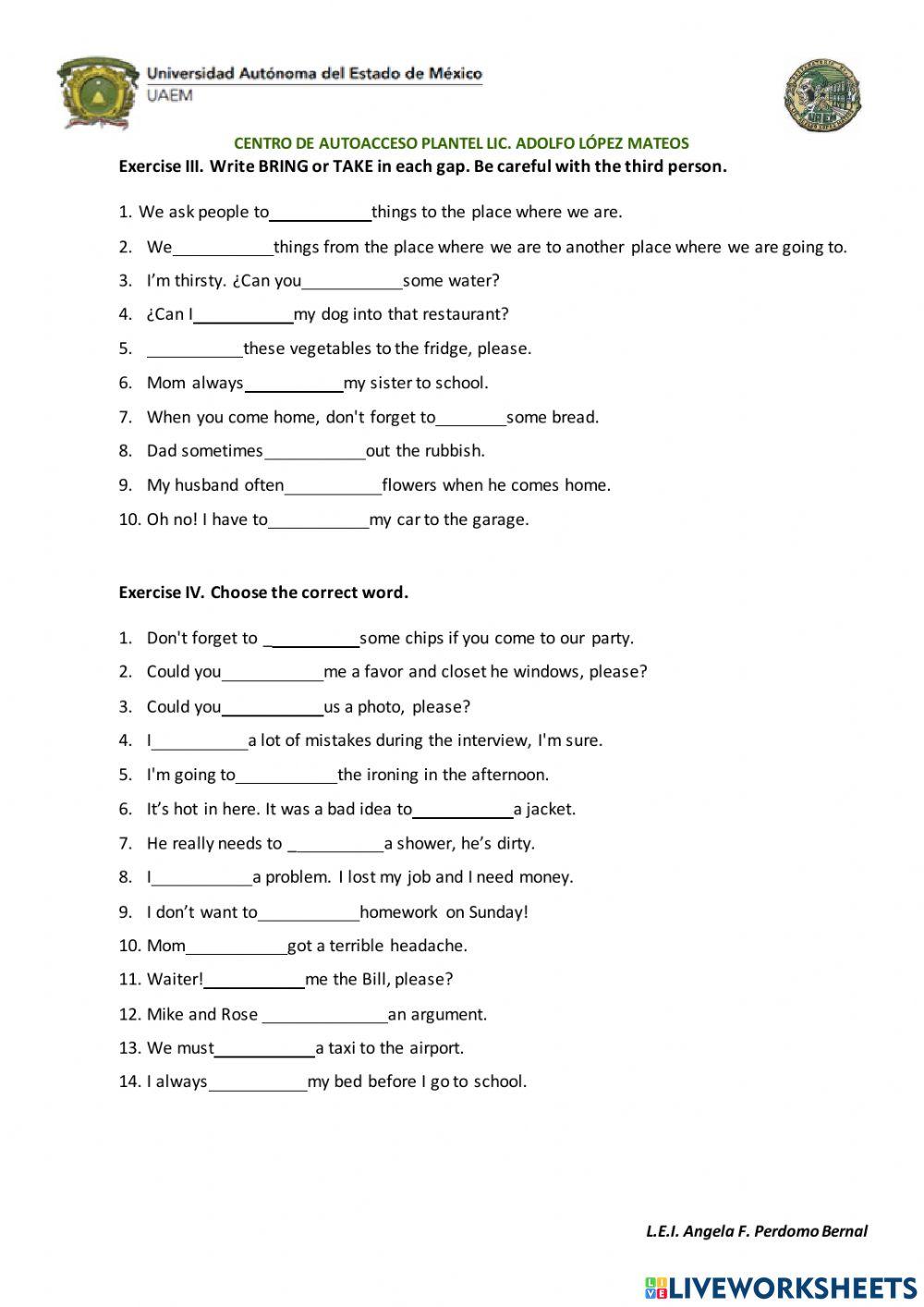 make, do, take, bring, have