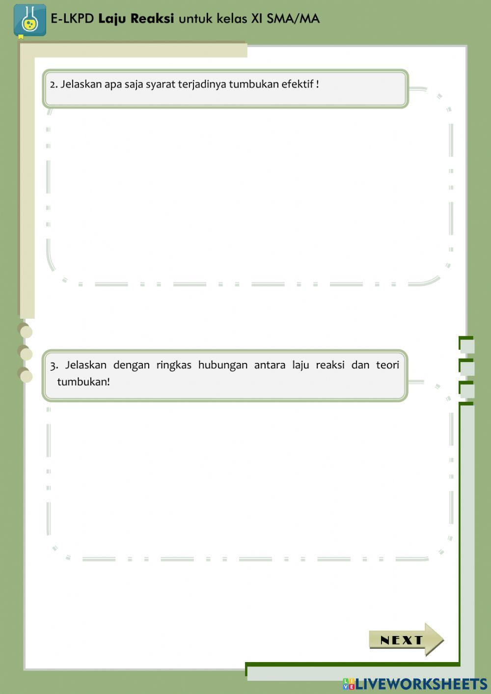 E-LKPD Laju Reaksi: Teori Tumbukan