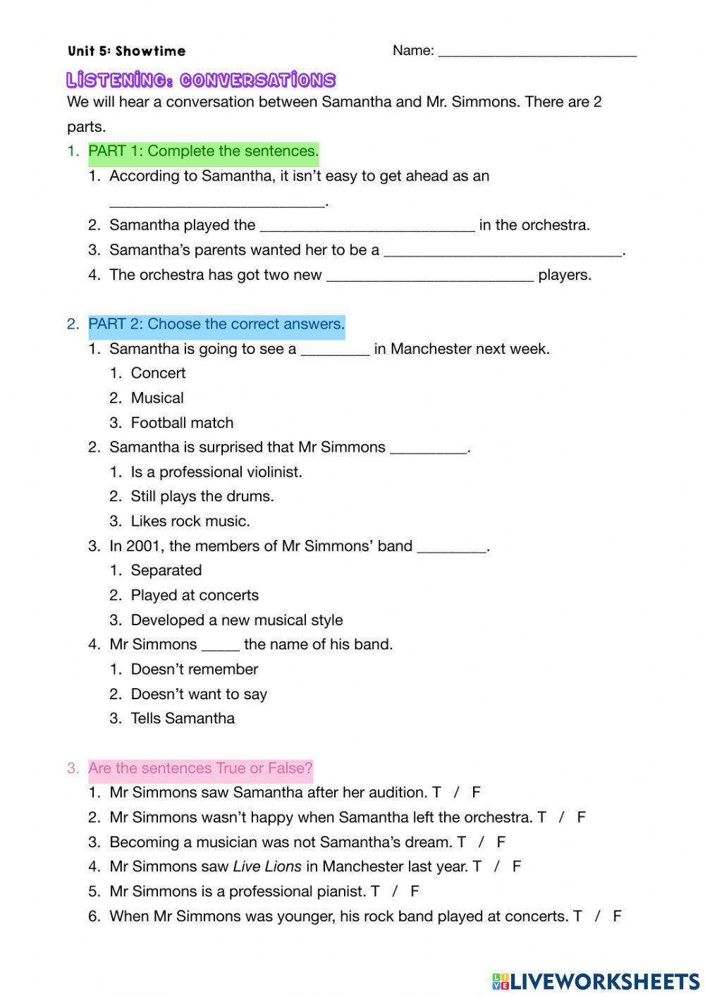 Listening conversations 3F worksheet | Live Worksheets