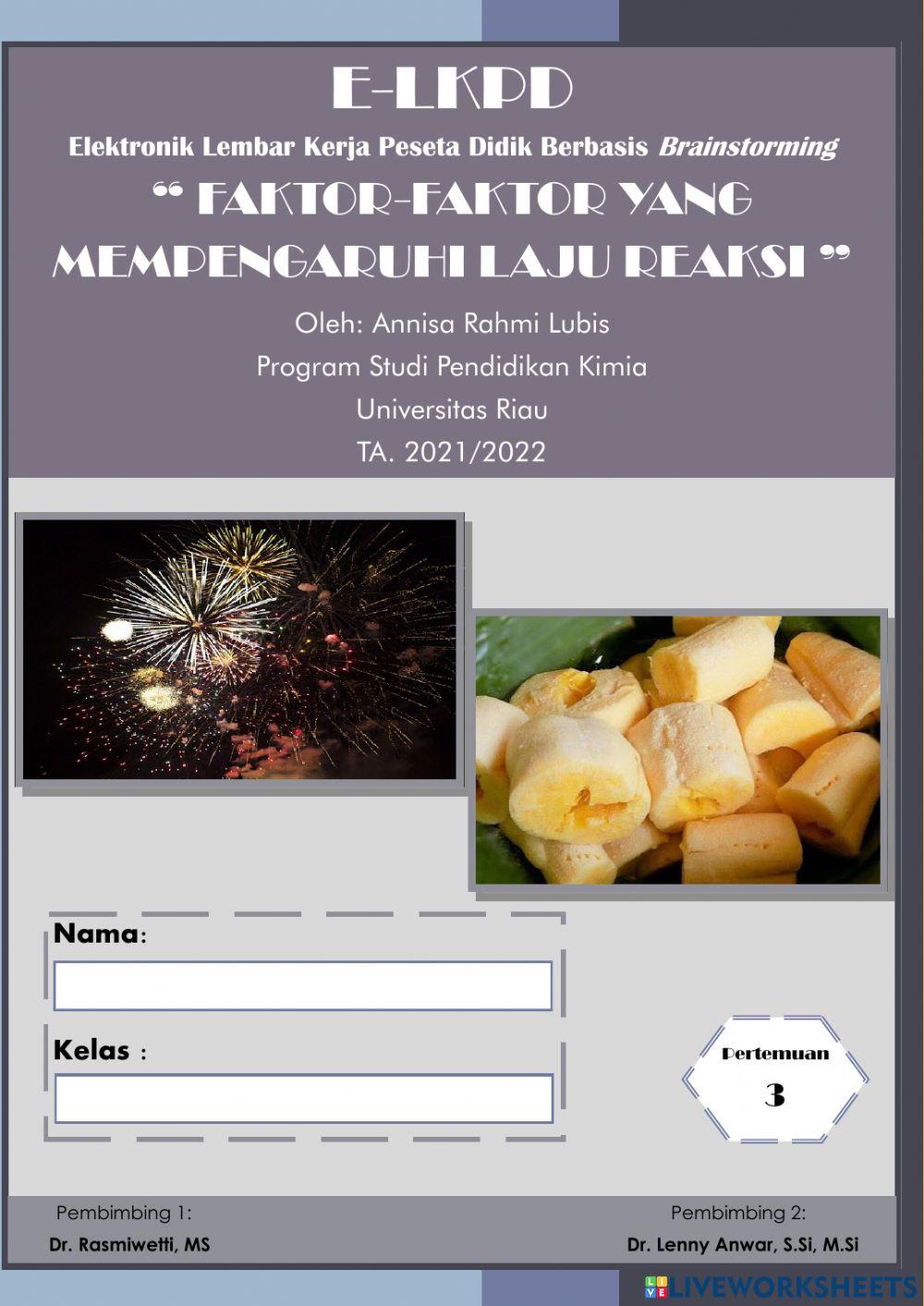 E-LKPD Laju Reaksi: Faktor-Faktor yang Mempengaruhi Laju Reaksi
