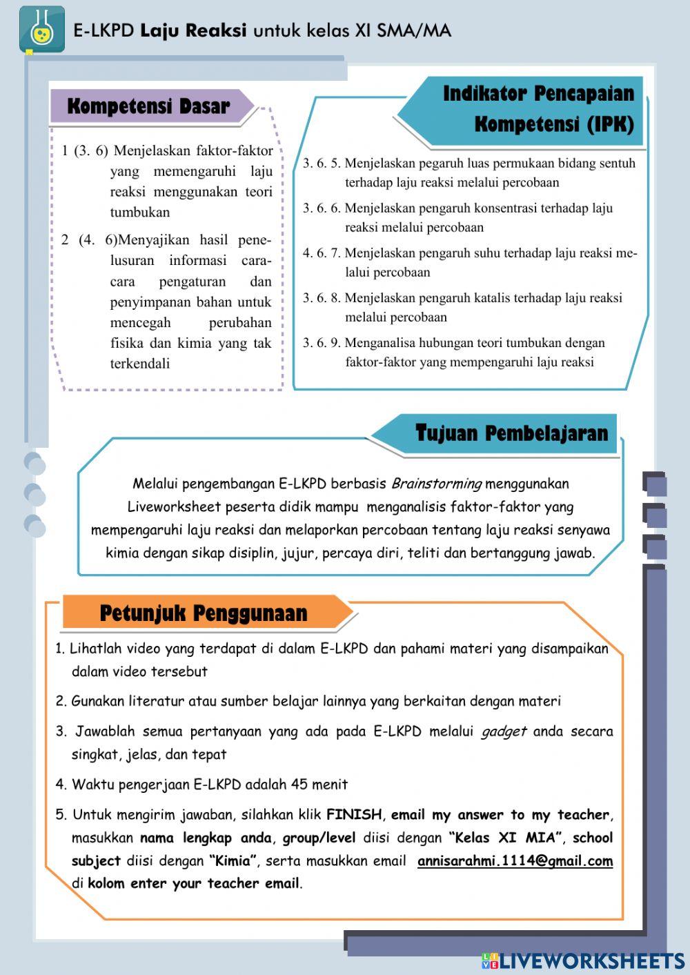 E-LKPD Laju Reaksi: Faktor-Faktor yang Mempengaruhi Laju Reaksi