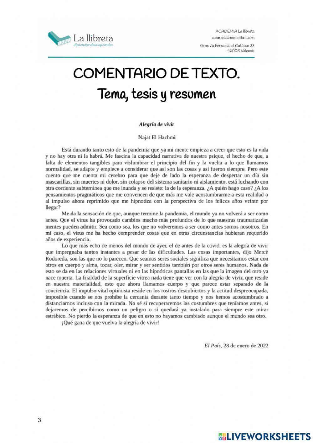 Lengua y Comentario de texto