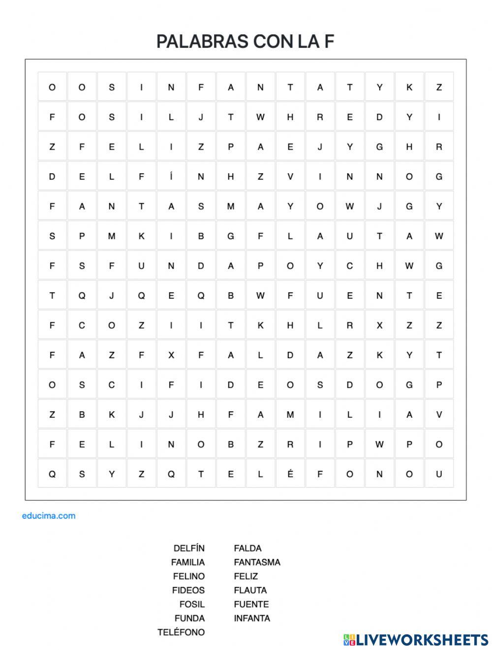 Sopa de letras con la f