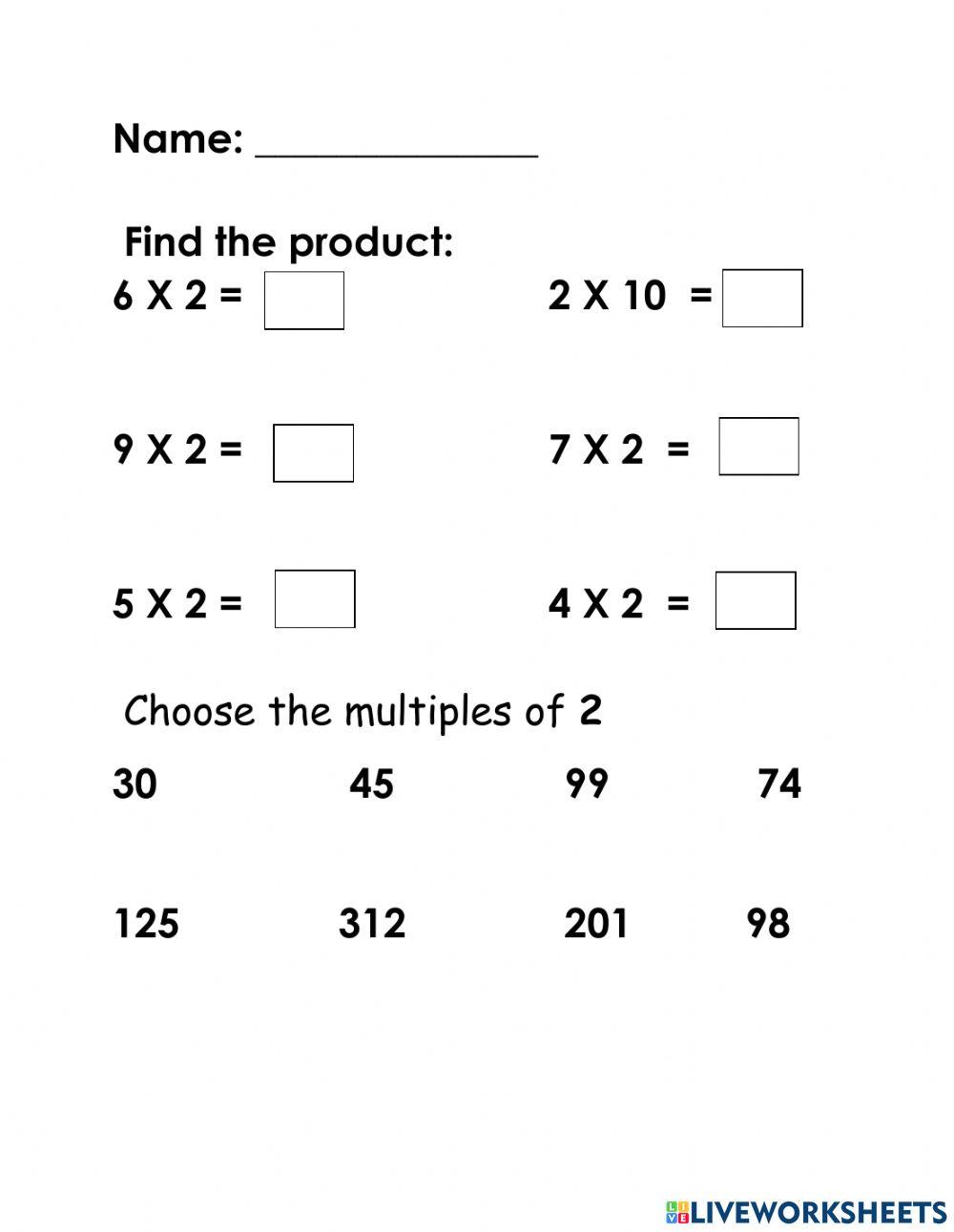 Multiplication online exercise for 2 | Live Worksheets