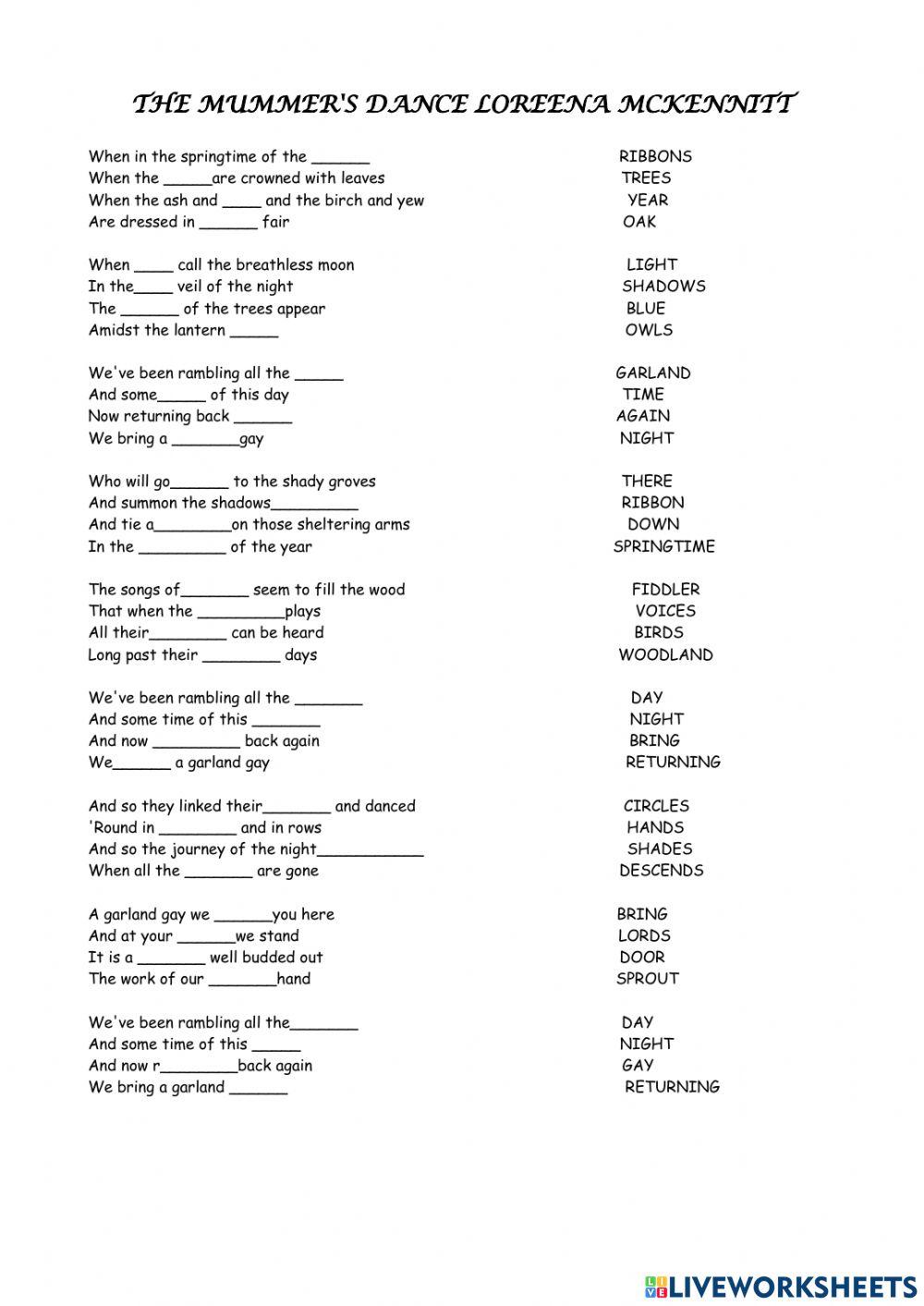 The Mummer's Dance LYRICS GAME