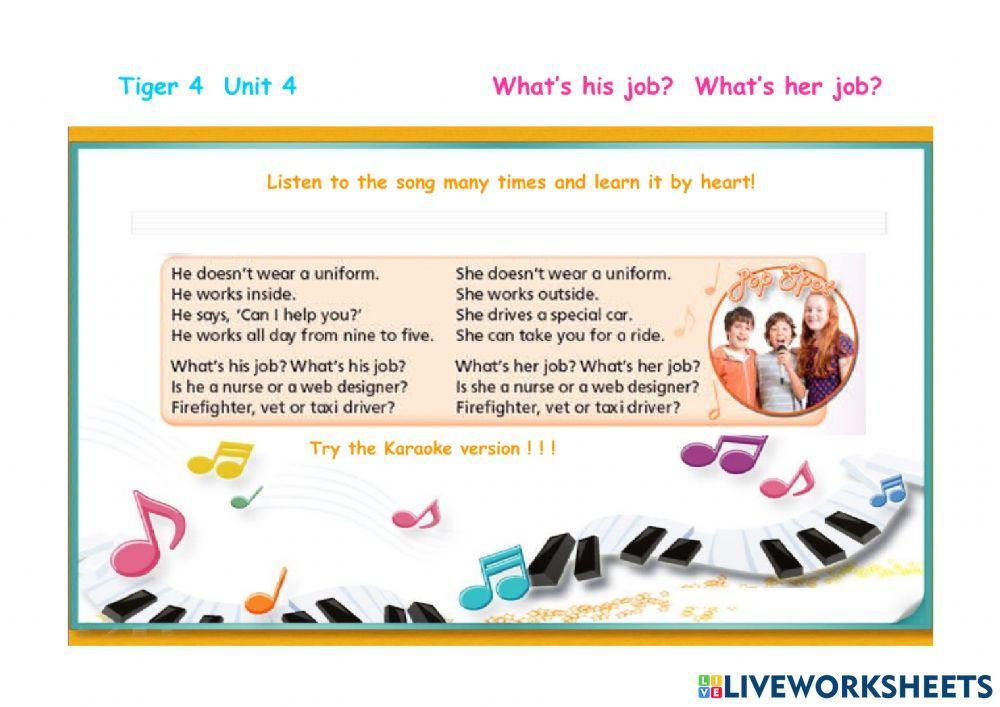 Tiger 4 Unit 4  What's his job? Song