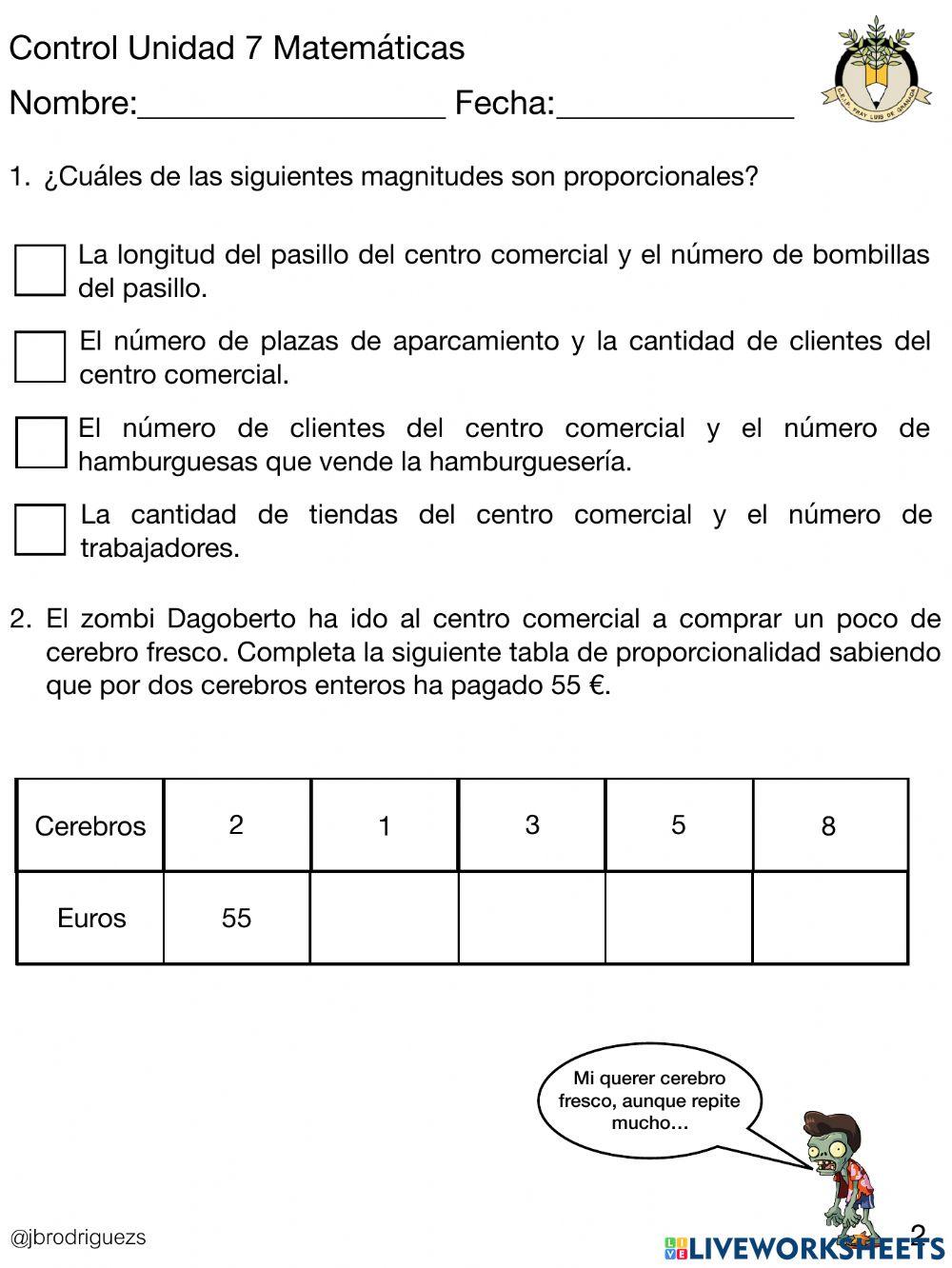 Control U.7 matemáticas