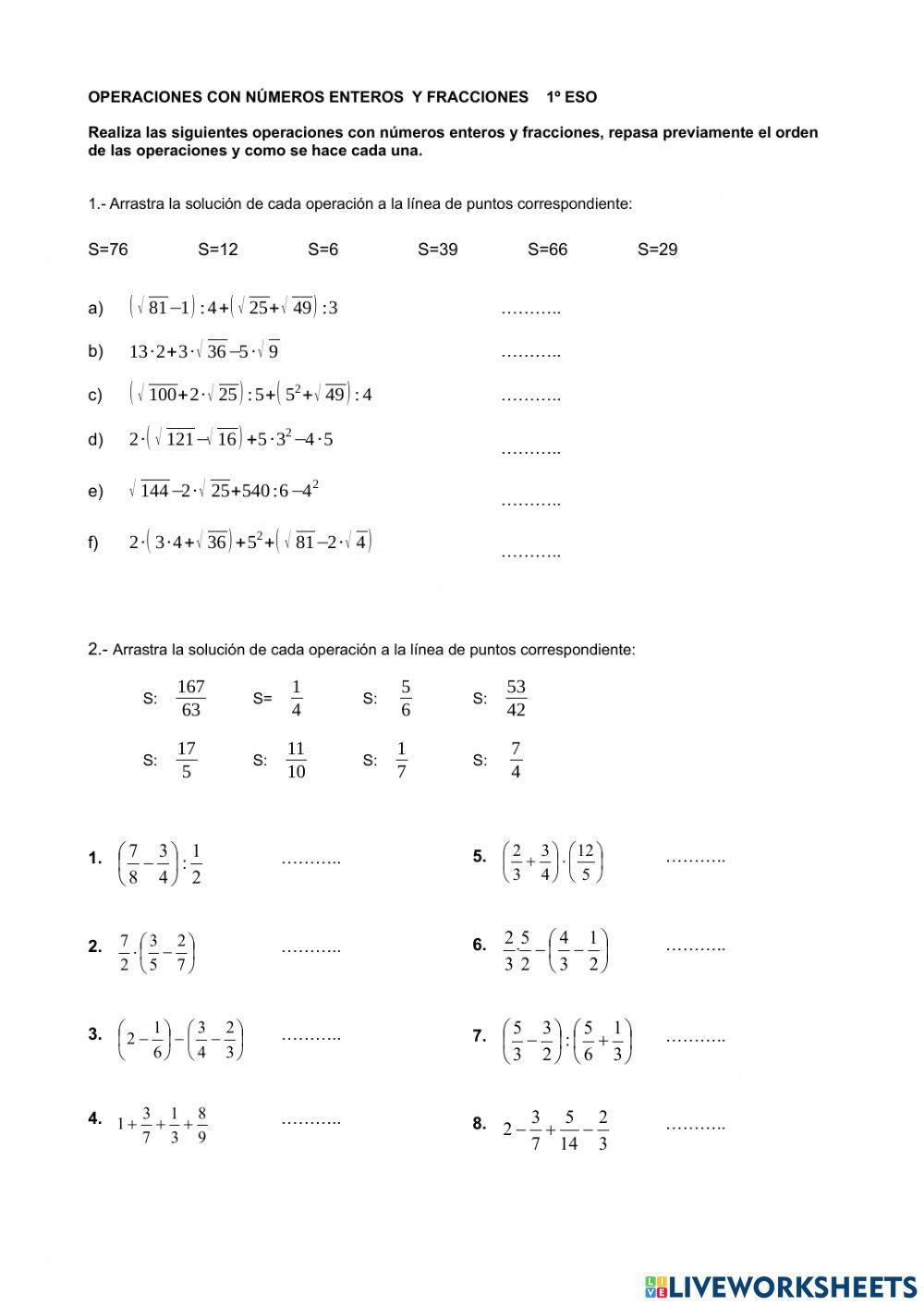 Operaciones con enteros y fracciones