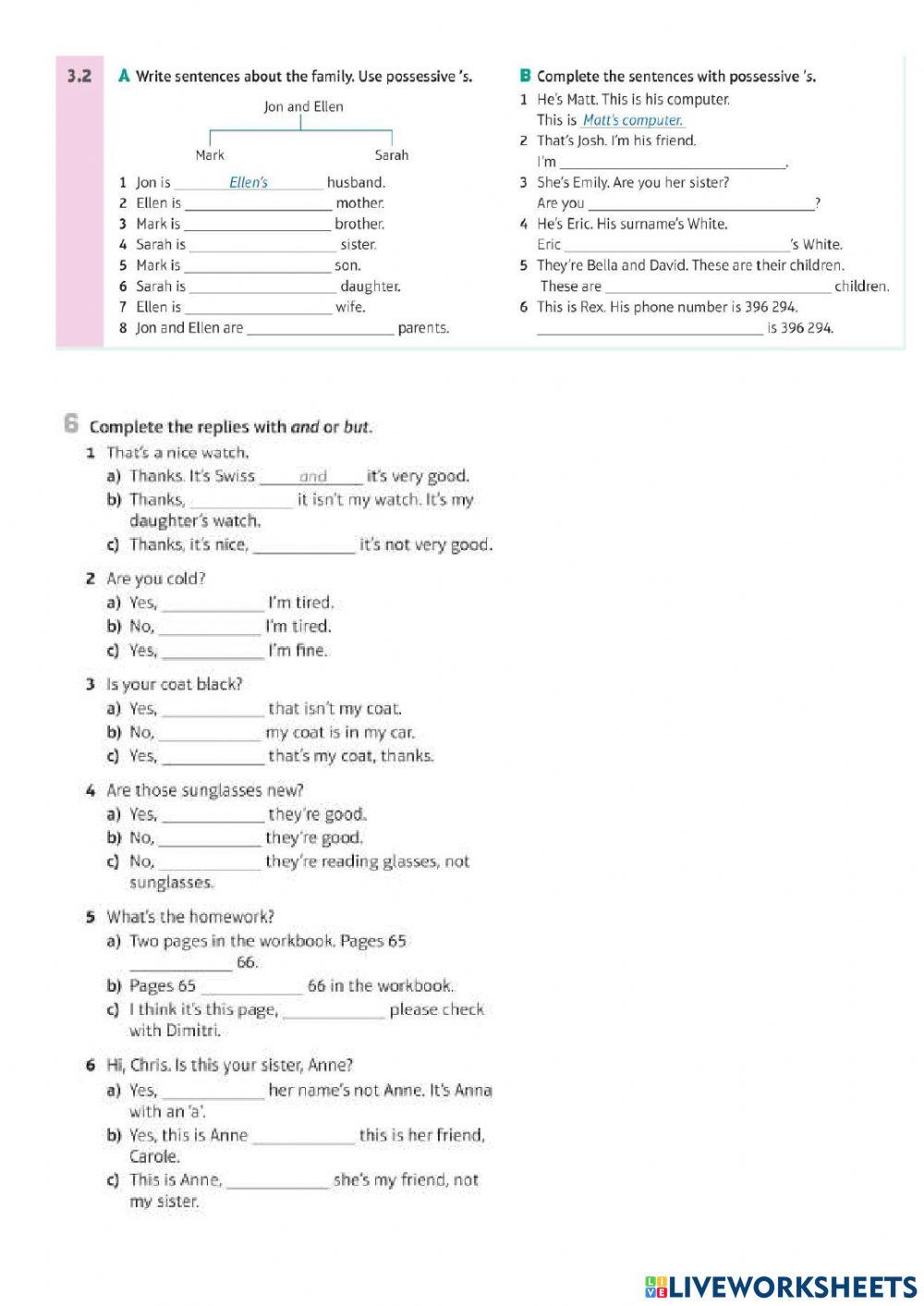 Posessive 's and linkers and,but