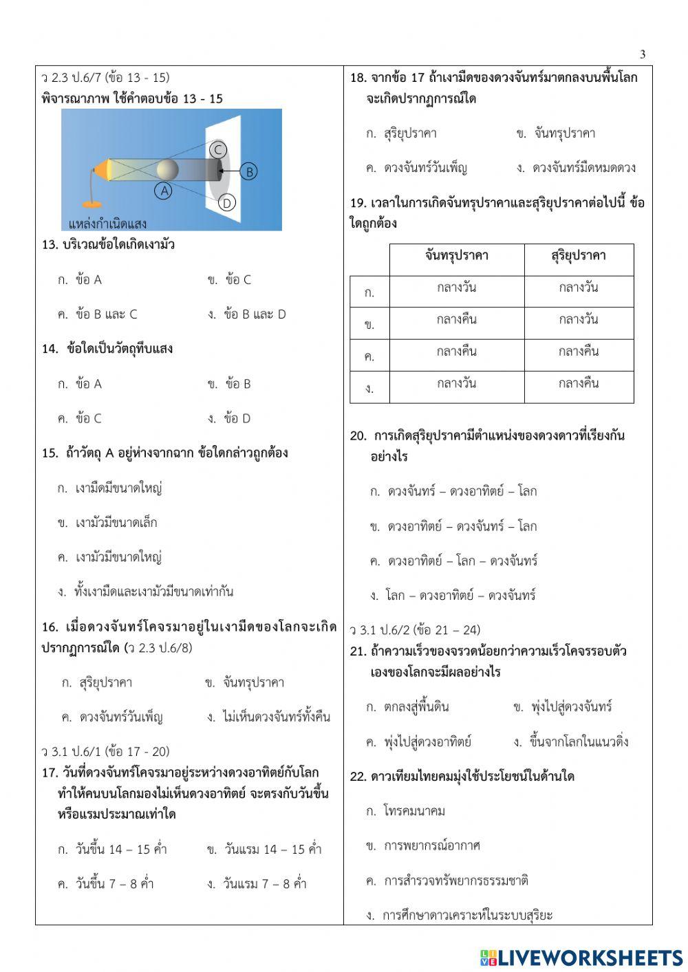ข้อสอบปลายภาคเรียนที่2 วิทยาศาสตร์ป.6
