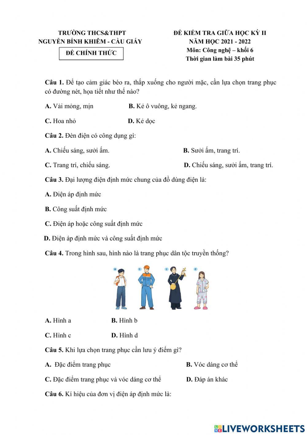 Kiểm tra giữa HKII-CN6