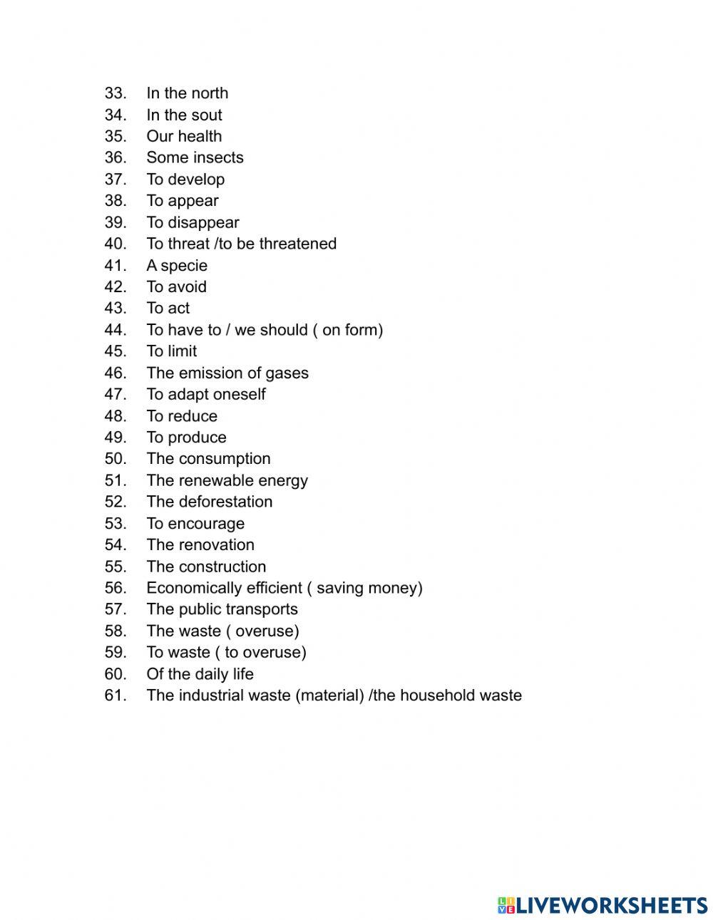 l´environnement vocabulaire 2 le réchauffement climatique 