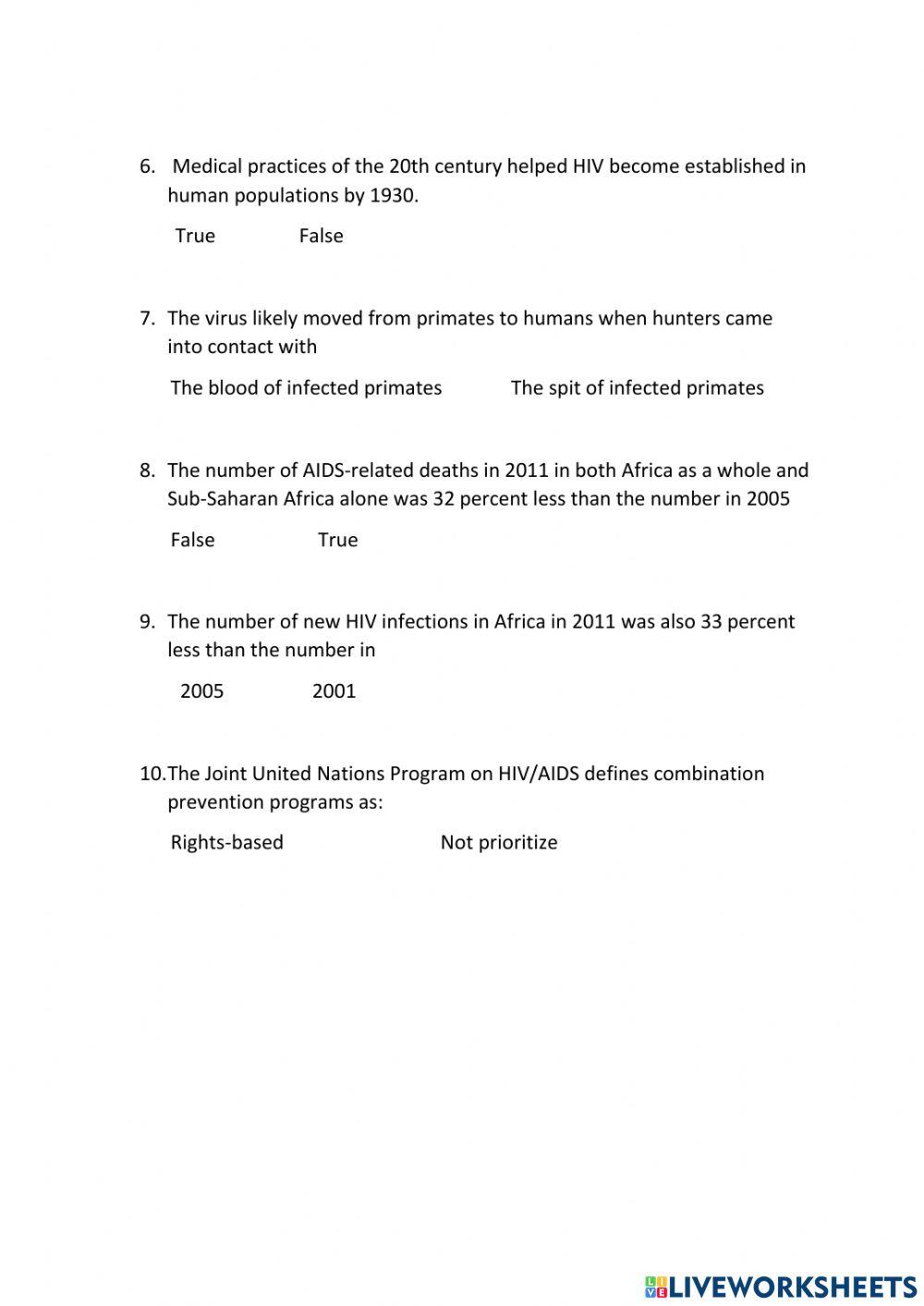 Africa HIV-AIDS interactive worksheet | Live Worksheets