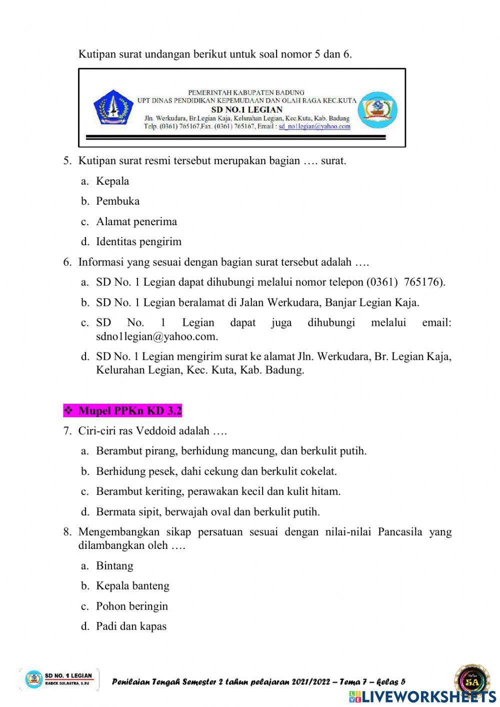 PTS tema 7 tahun pelajaran 2021-2022
