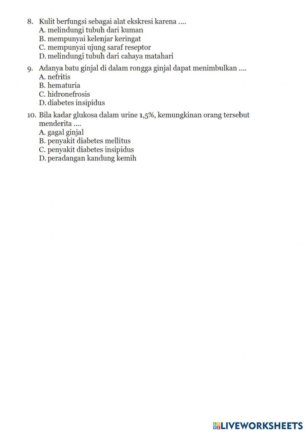 Soal Pilihan Ganda Sistem Eksresi pada Manusia